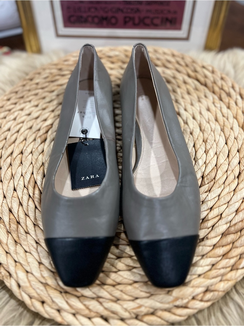 ZARA Two-Tone Gray and Black Leather Flats